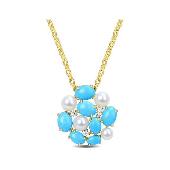 5.55 Carat (ctw) Lab-Created Turquoise & White Sapphire Freshwater Pearl Silver